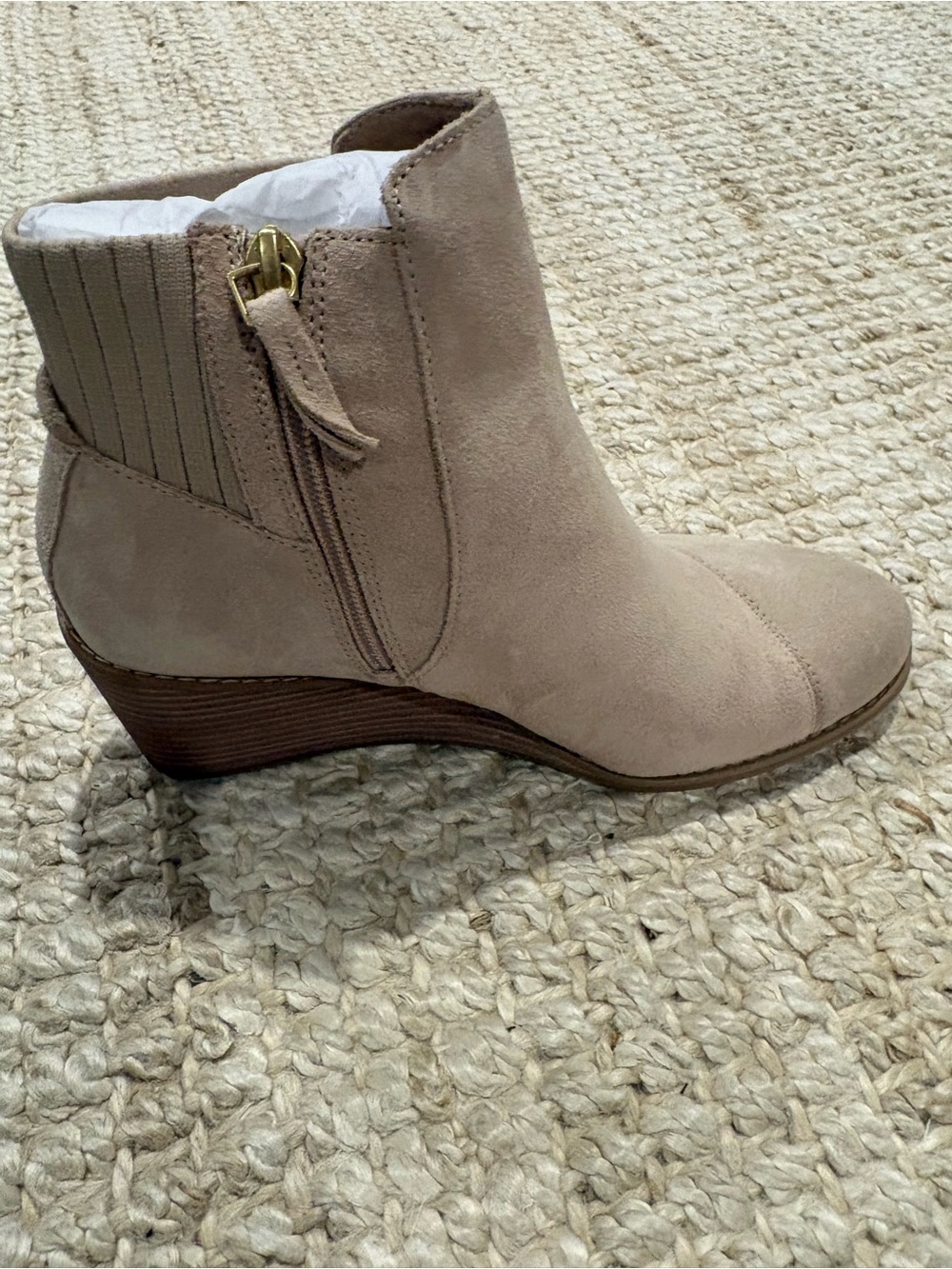 Toms Suede Wedge Ankle Bootie in Light Taupe